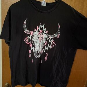 Black T-Shirt with Bull Skull Graphic